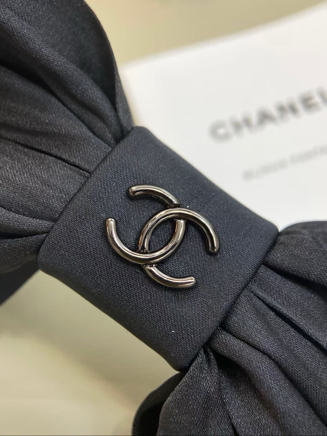 Chanel Black Satin Bow Hair Clip